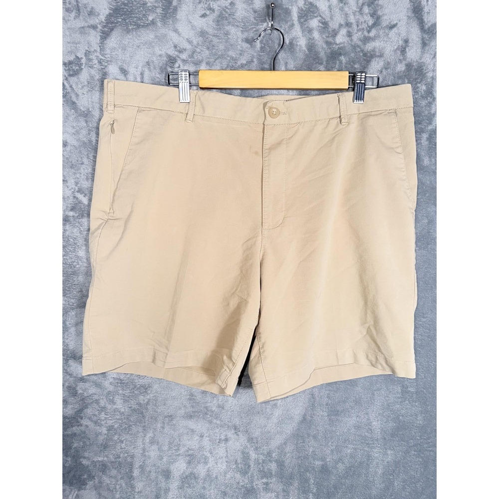 IZOD Mens Chino Shorts 38 x 9.5 Khaki Tan Flat Front Casual Classic